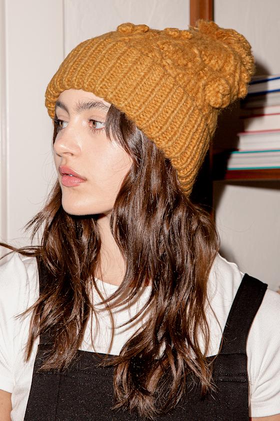 Tan Knit Beanie Popcorn Knit Beanie Pom Pom Beanie Lulus