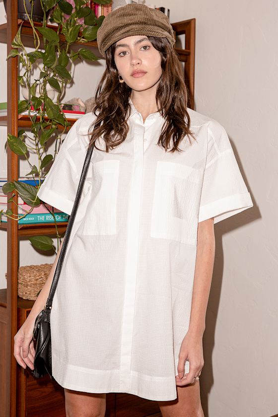 White Shirt Dress ButtonUp Dress HighLow Dress Lulus