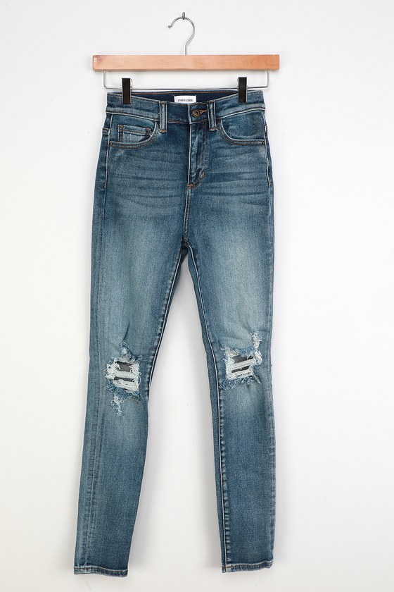 Medium Wash Jeans - High Rise Skinny Jeans - Distressed Jeans - Lulus