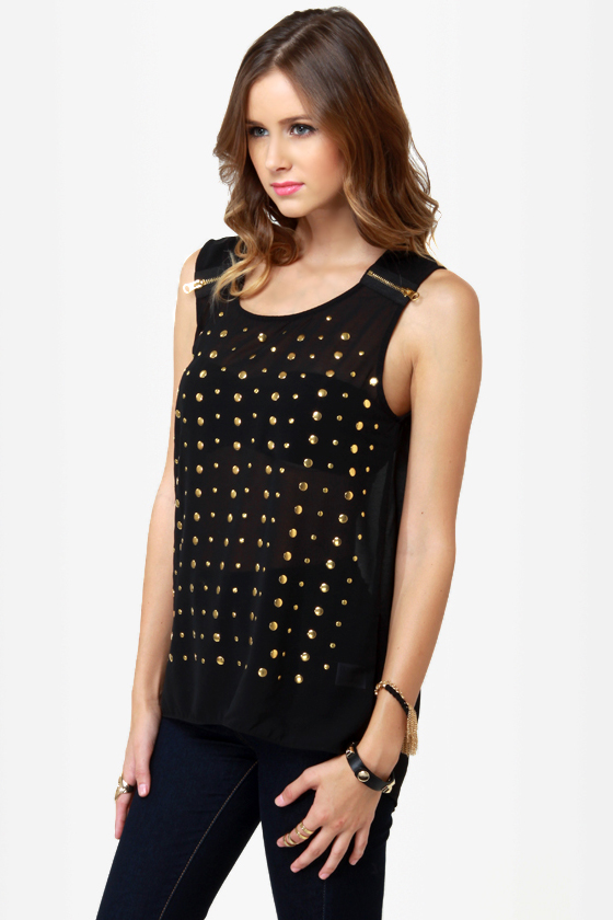 Have it All Studded Black Sleeveless Top