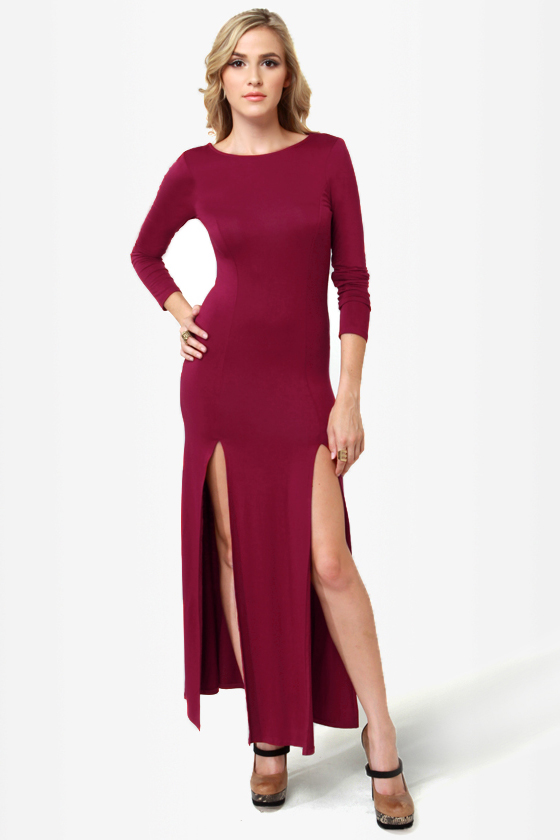 Down to There Backless Burgundy Maxi Dress