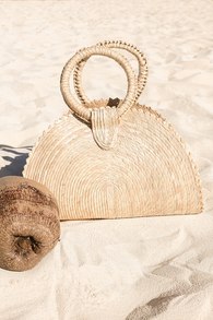 Resort Bound Beige Woven Straw Tote Bag