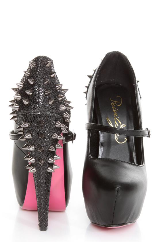 Privileged Elly Black Spiked and Sparkly Platform Heels