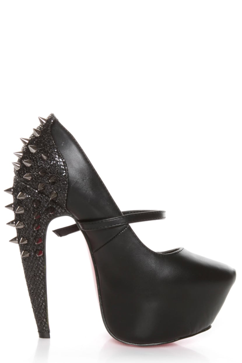 Privileged Elly Black Spiked and Sparkly Platform Heels