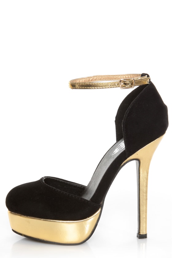 black and gold platform heels