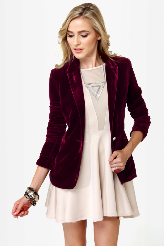 Party in the Break Room Burgundy Velvet Blazer
