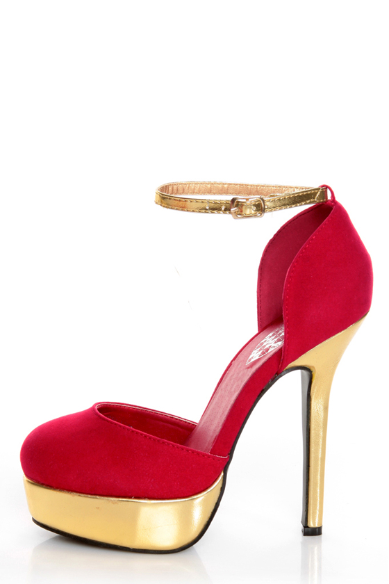Merci 2 Red and Gold D'Orsay Platform Heels - $39.00 - Lulus