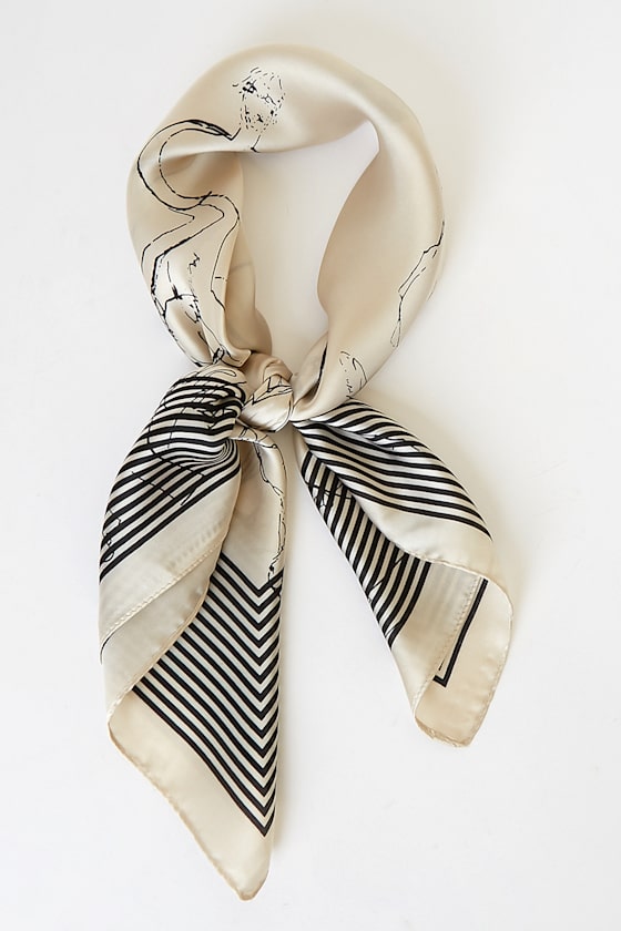 Contemporary Twist Cream Multi Print Handkerchief Scarf 2