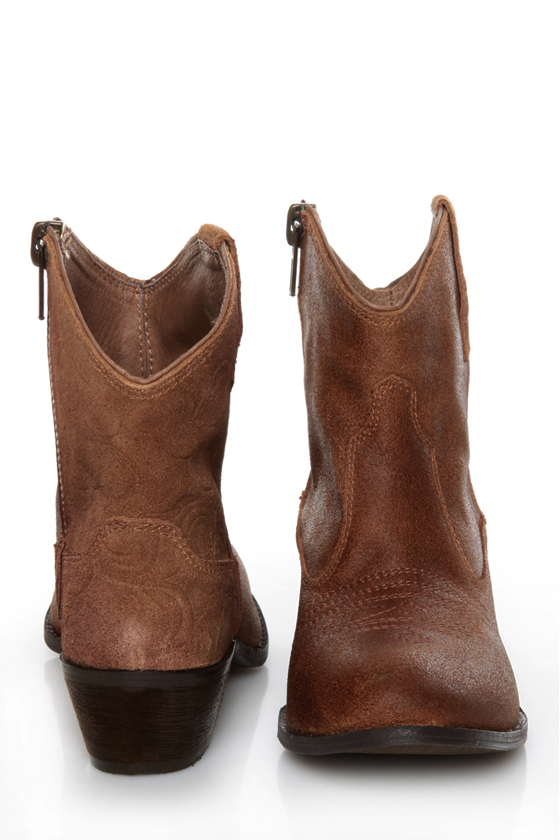 Very Volatile Zambra Brown Rose Embossed Ankle Boots