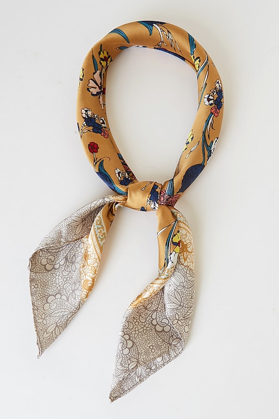 Bloom Baby, Bloom Mustard Yellow Floral Print Handkerchief Scarf 2