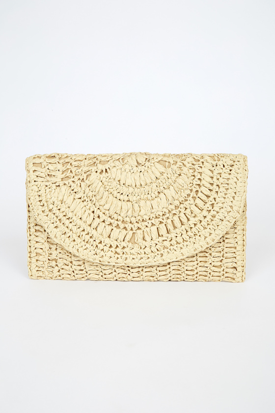 Oh Sandy Beige Woven Clutch 2