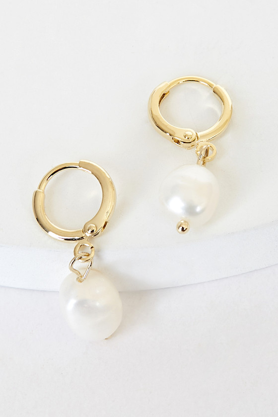 Modern Take Gold Pearl Mini Hoop Earrings 1