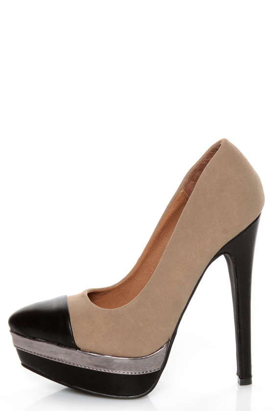 Zaria 1 Taupe and Black Cap-Toe Pointed Pumps