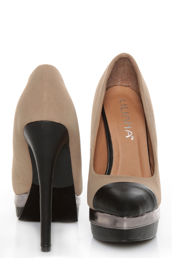 Zaria 1 Taupe and Black Cap-Toe Pointed Pumps