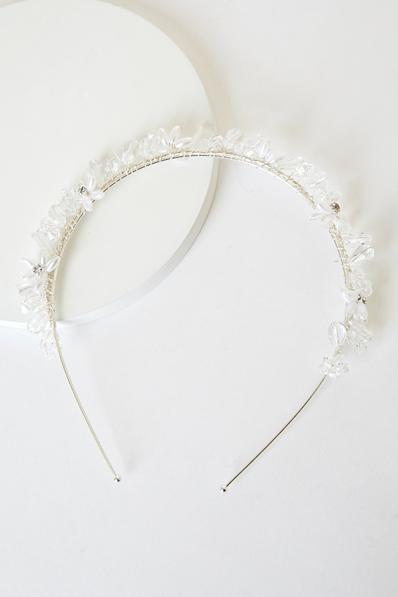 Sweet Expression Silver Beaded Rhinestone Headband 2