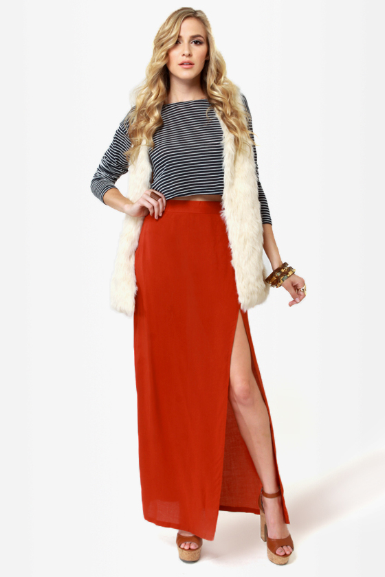 She\\\\\\\\\\\\\\\'s Got Legs Rust Orange Maxi Skirt