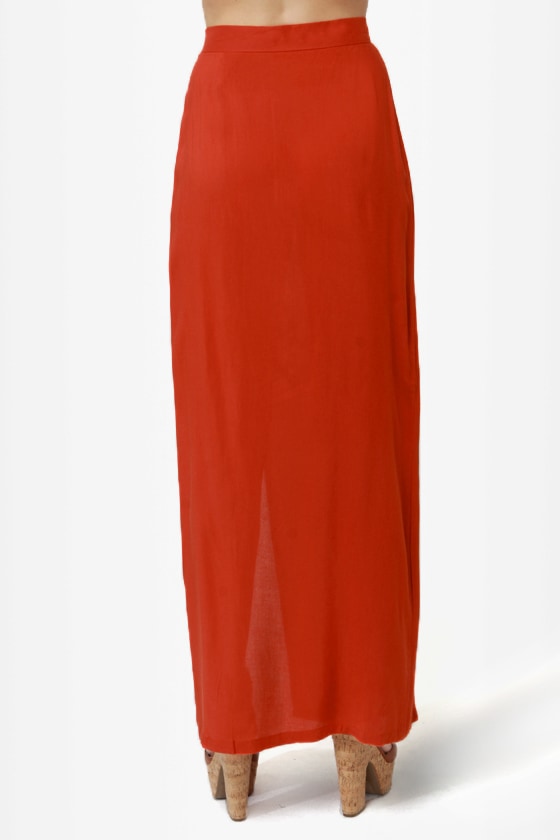 Sexy Orange Skirt - Maxi Skirt - Slit Skirt - $33.00