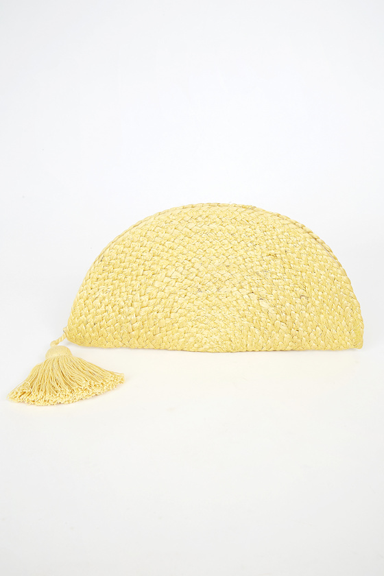 Just Wanna Have Sun Yellow Woven Half Moon Clutch 2