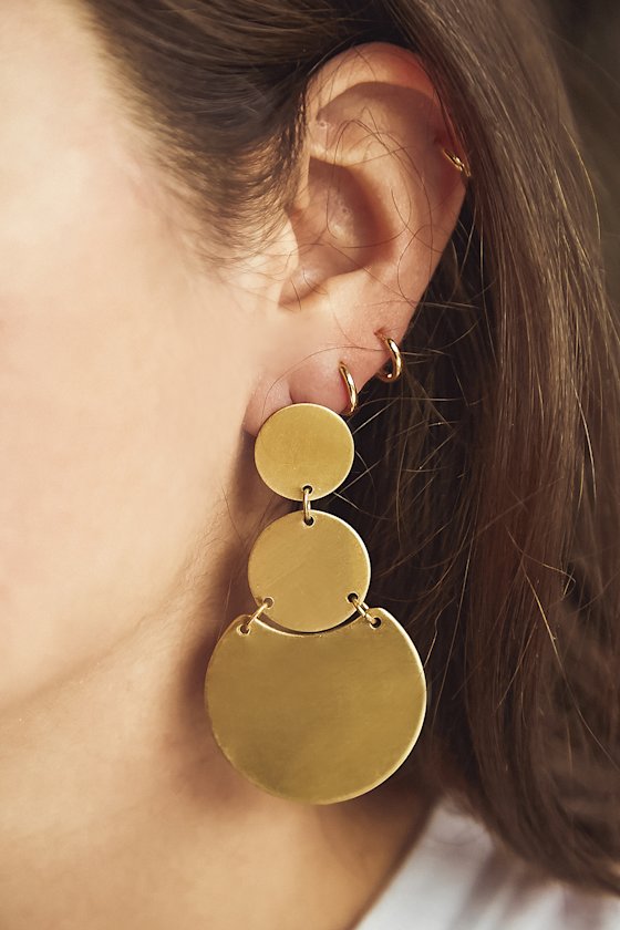 Brushed Gold Earrings Circle Charm Earrings Boho Earrings Lulus