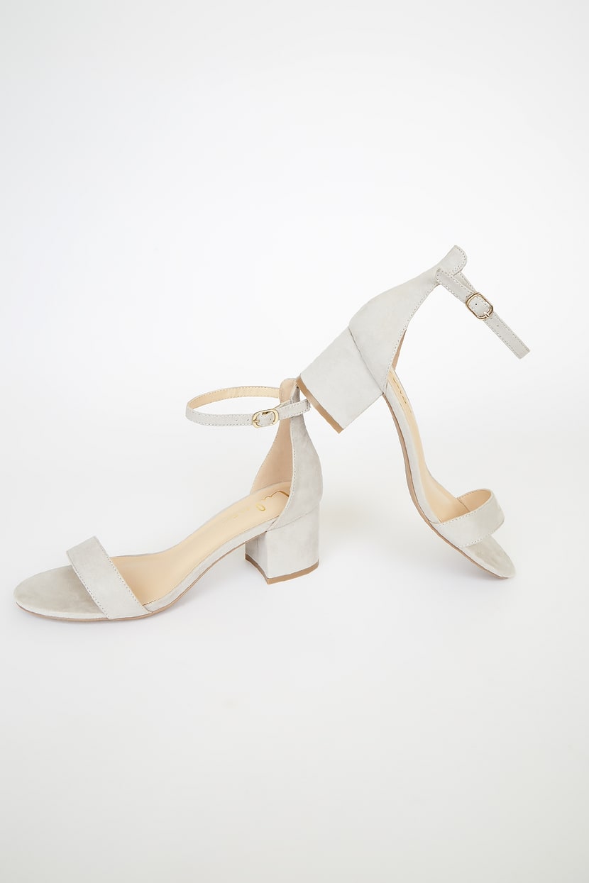 Harper Light Grey Suede Ankle Strap Heels