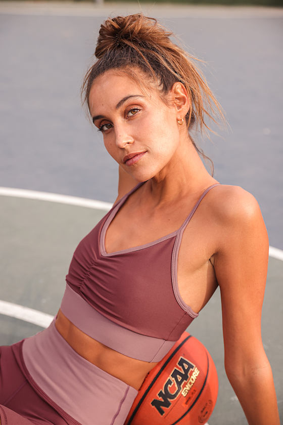 Stretch It Out Mauve Purple Color Block High Impact Sports Bra 1