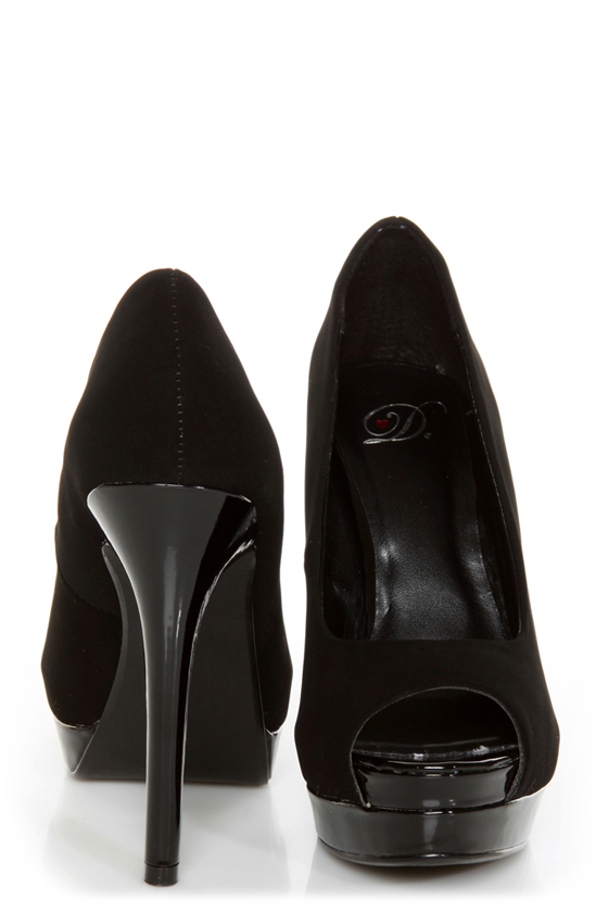 My Delicious Rigby Black Peep Toe Platform Pumps