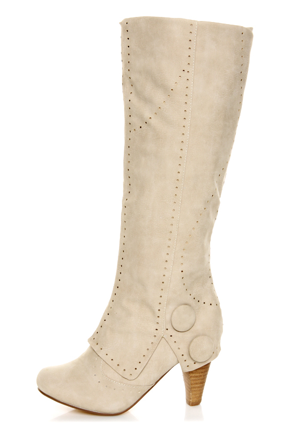 Not Rated Unofficial Cream Perforated Foldover Knee High Boots