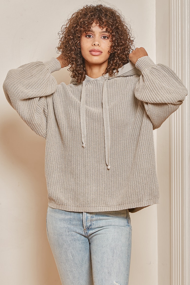 Cozy Grey Hoodie - Oversized Knit Hoodie - Hooded Sweater - Lulus