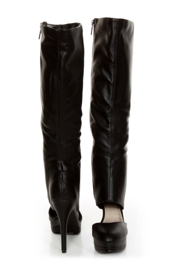 Michael Antonio Bowler Black Cutout Knee High Platform Boots