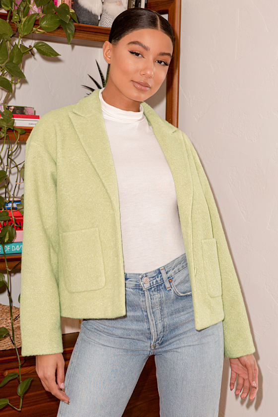 Cute Light Green Jacket Long Sleeve Jacket Cropped Jacket Lulus