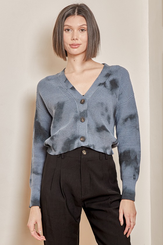 slate blue cardigan