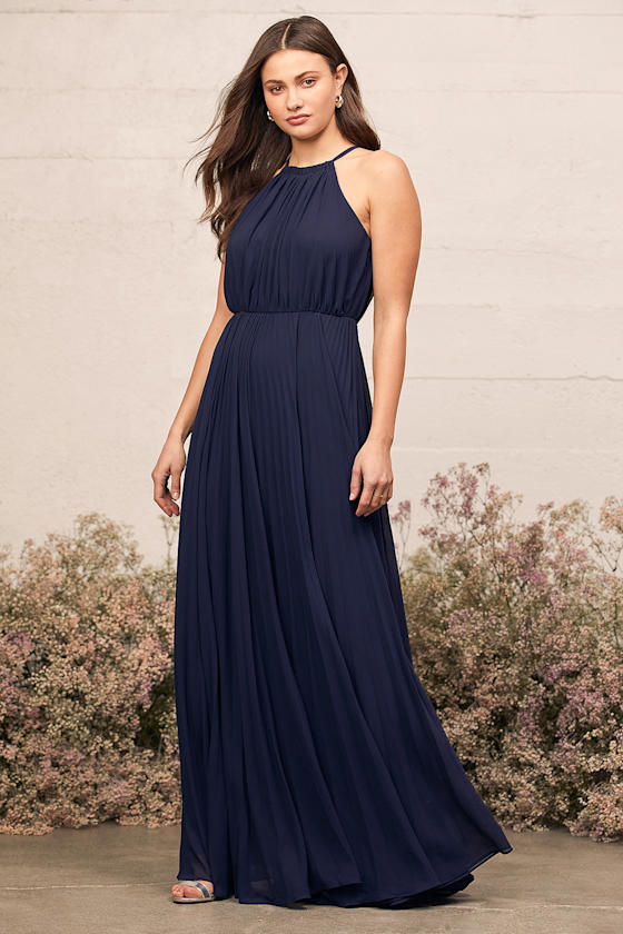 True Adoration Navy Blue Sleeveless Pleated Maxi Dress 1
