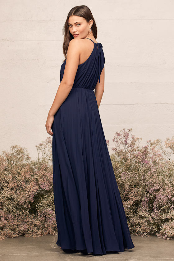 True Adoration Navy Blue Sleeveless Pleated Maxi Dress 4