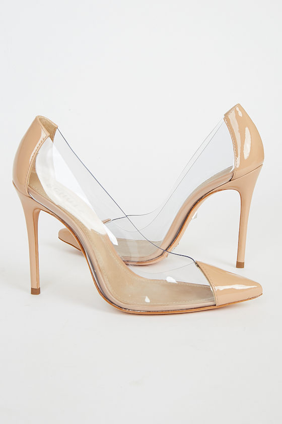 Cendi Honey Beige and Clear Vinyl Pointed-Toe Pumps 3