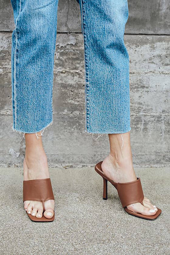 Brown High Heel Sandals Thong Sandals Square Toe Sandals Lulus