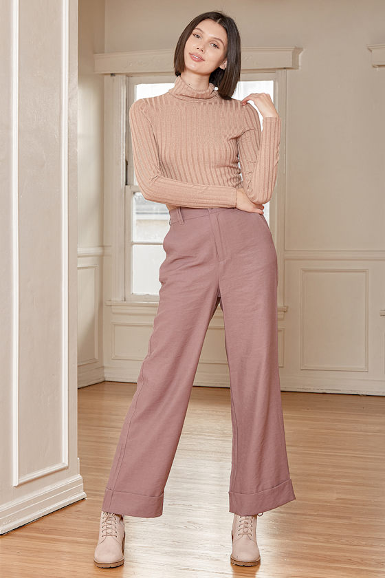 On Breezy Street Dusty Purple High Waisted Culotte Pants 4