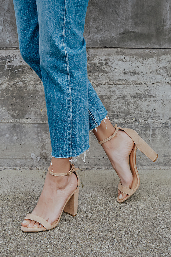 laura light nude suede ankle strap heels