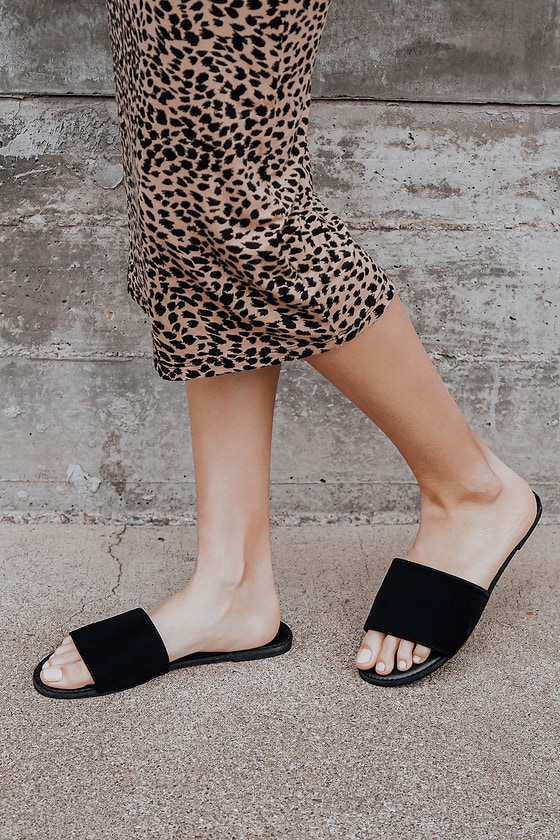 Addison Black Nubuck Slide Sandals