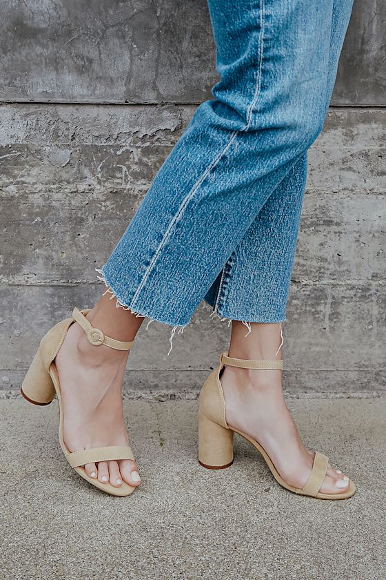 Audrina Light Nude Suede Ankle Strap Heels 5