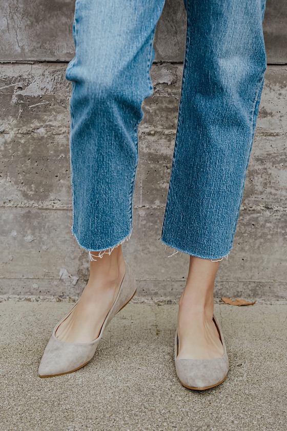 grey suede pointed flats
