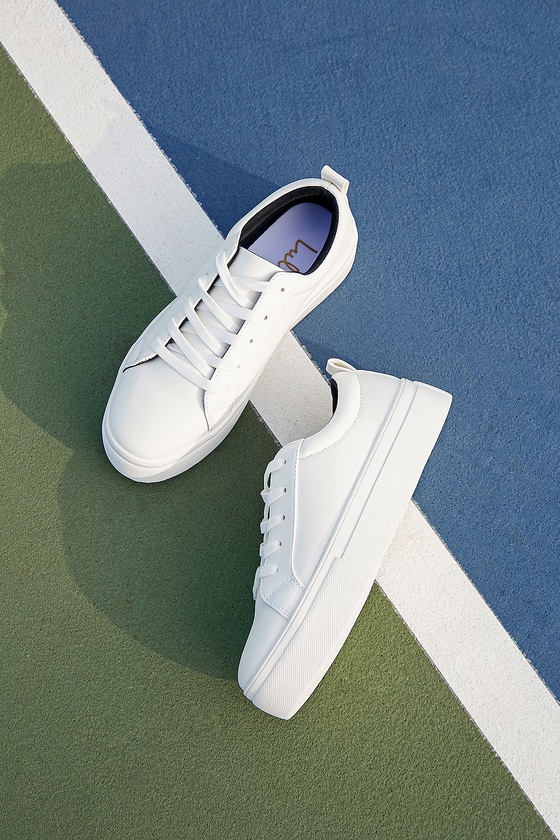 White Sneakers - Faux Leather Sneakers - Black Platform Sneakers - Lulus