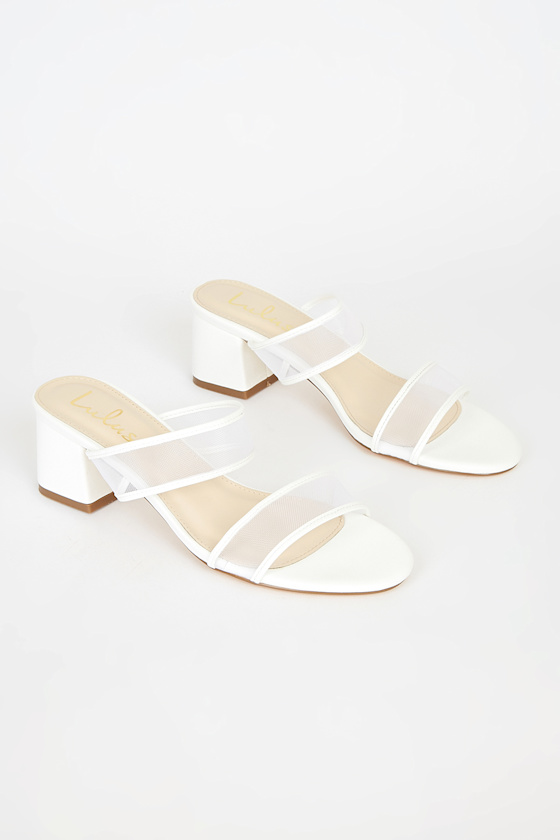 Saar White Block Heel Slides 4