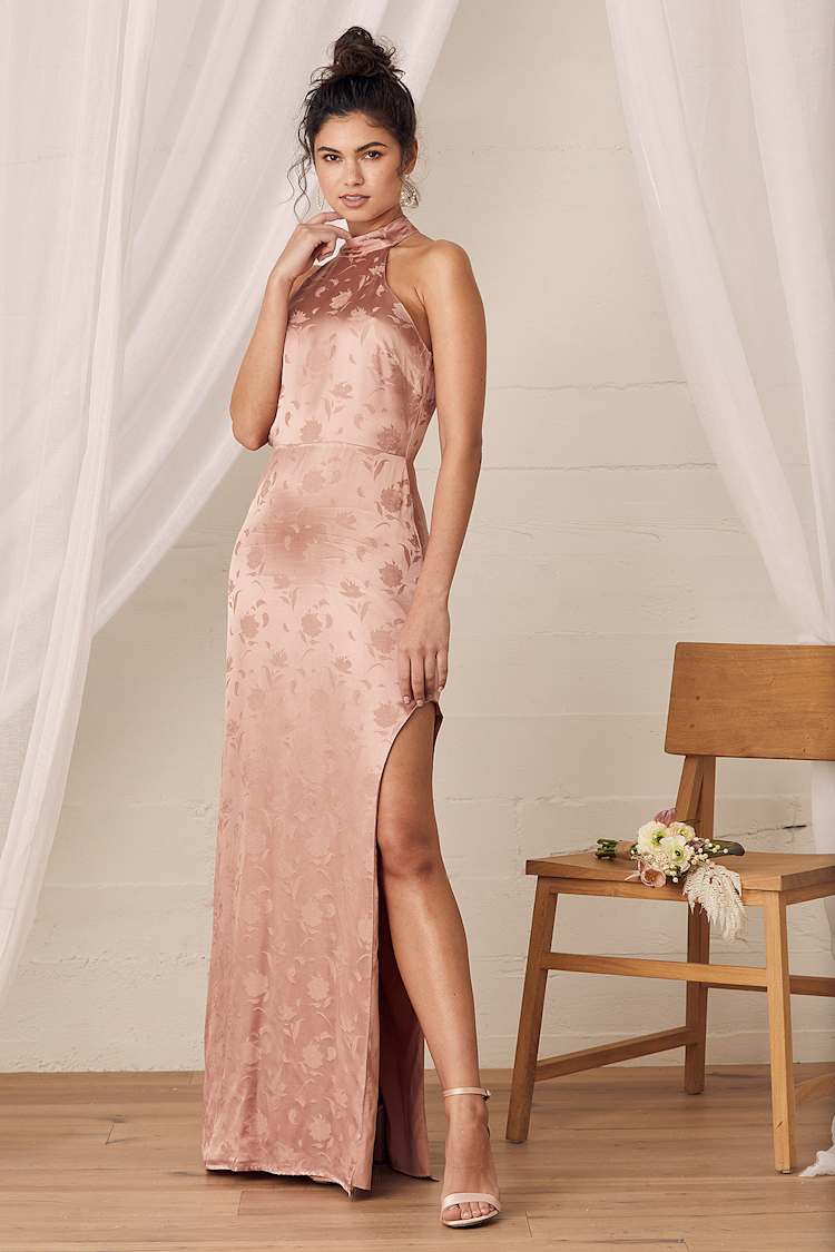 Dusty Pink Maxi Dress - Satin Jacquard Maxi - Floral Satin Maxi - Lulus Dusty Pink Maxi Dress - Satin Jacquard Maxi - Floral Satin Maxi - Lulus