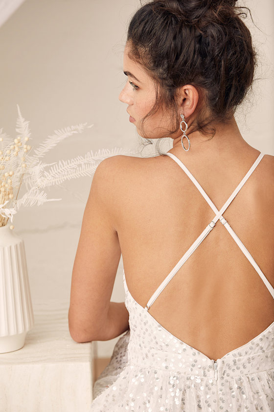 Late Night Soiree White Sequin Mini Skater Dress 8