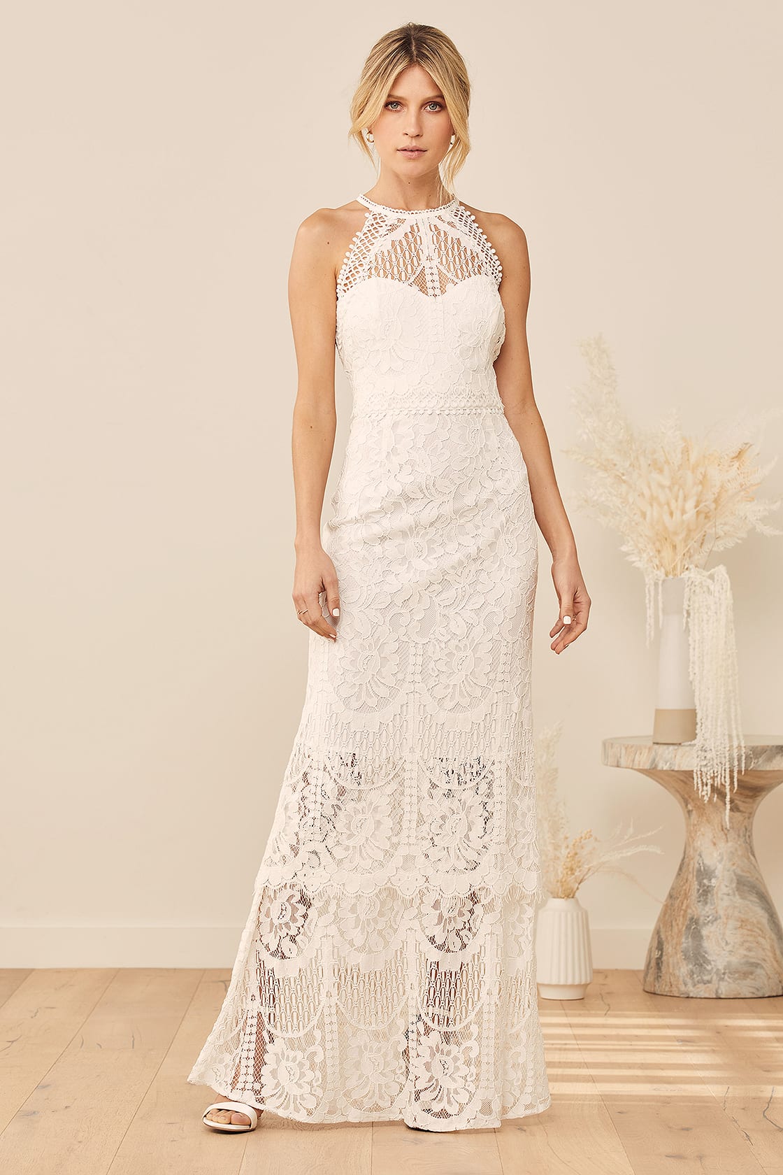 Magic in the Moment White Lace Tiered Maxi Dress