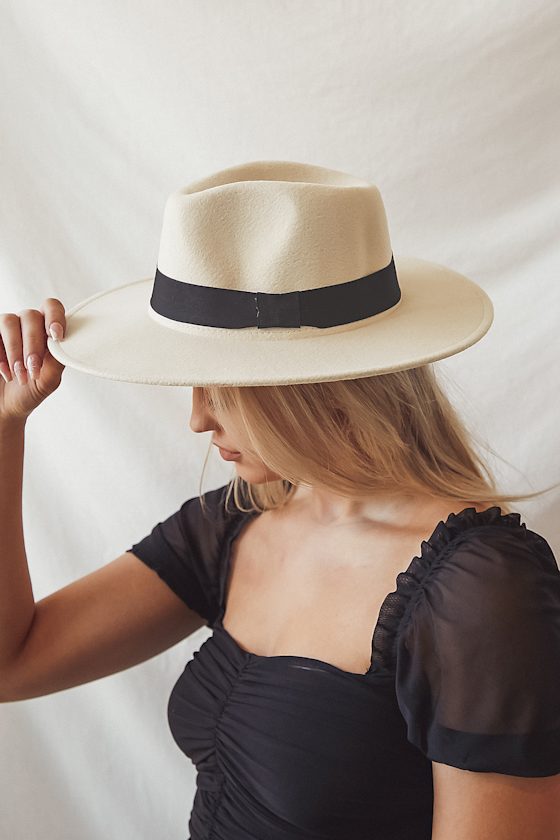 Cute Cream Hat Fedora Hat Grosgain Band Wide Brim Hat Lulus
