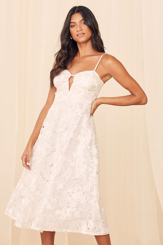 Your Love Sign White Floral Lace Midi Dress 2