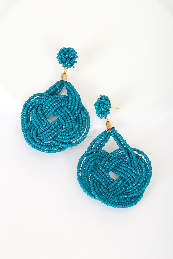 Turquoise Earrings - Statement Earrings - Beaded Knot Earrings - Lulus