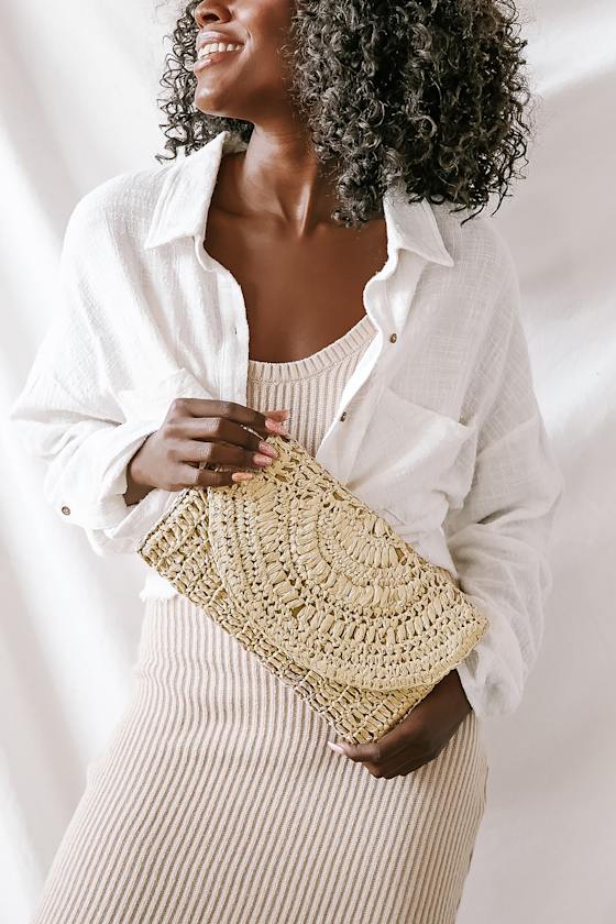 Oh So Sandy Beige Woven Clutch 1