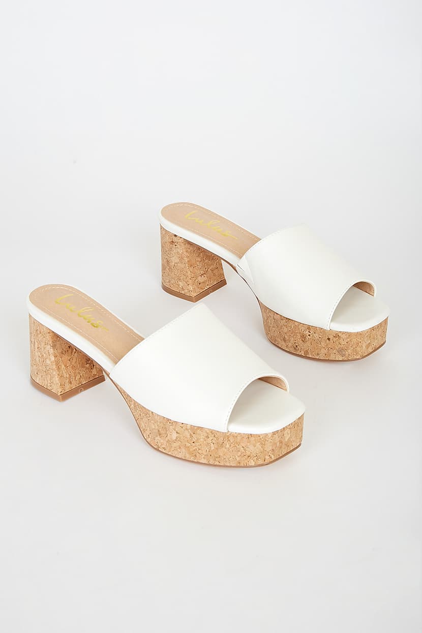 white cork heel